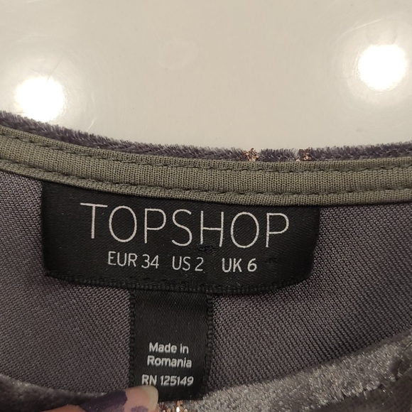 Topshop Size 2 Velvet Holiday Glitter Star Green Off Shoulder Dress - Picture 6 of 10